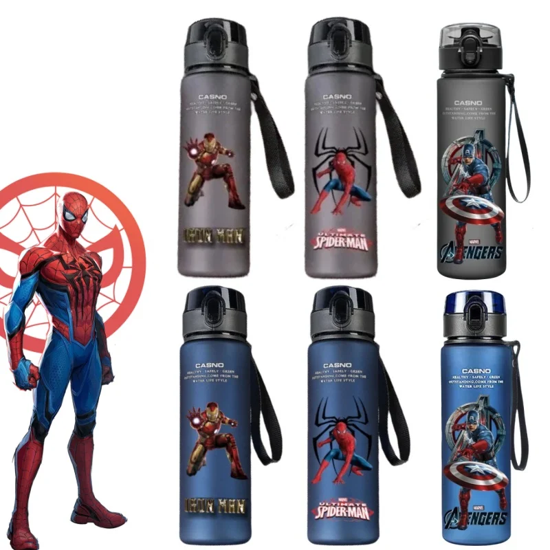 

Spiderman Hulk Anime Water Bottle iron Man Captain America Boys Cartoon Plastic Drinking Cups Children Adult Water Glass 560ml