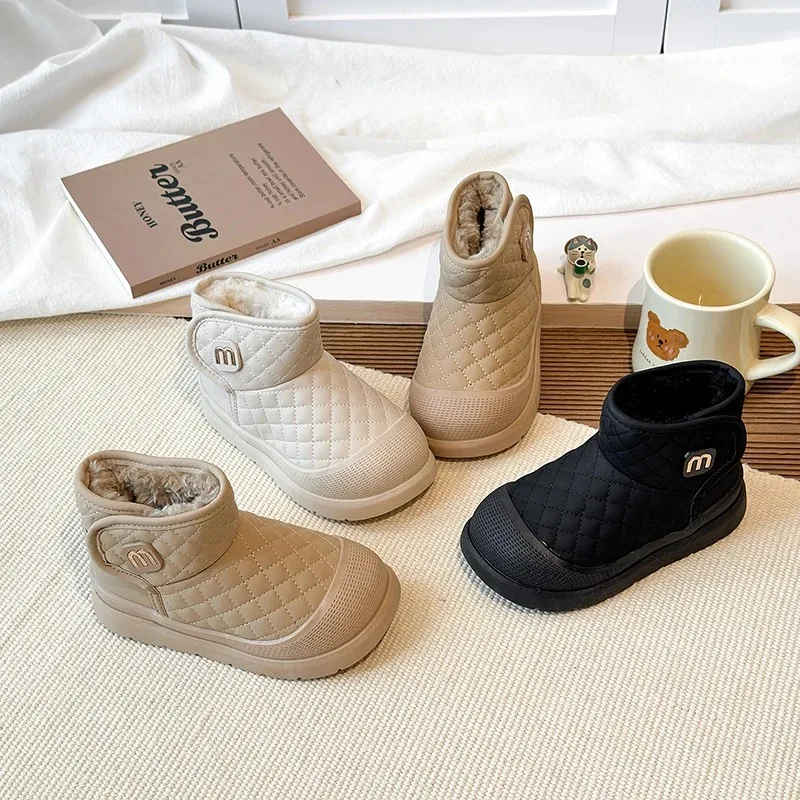 

Children's thickened warm wool lined cotton boots 2025 winter new style children's shoes boys and girls solid color cotton shoes