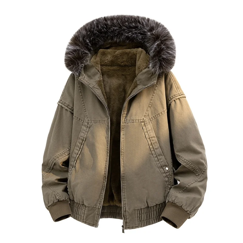 

High-end Fur Collar Hooded Parkas Y2k Harajuku Thicken Padded Jackets Casual Zipper Hoodie Women&Men Winter Coats Streetwear