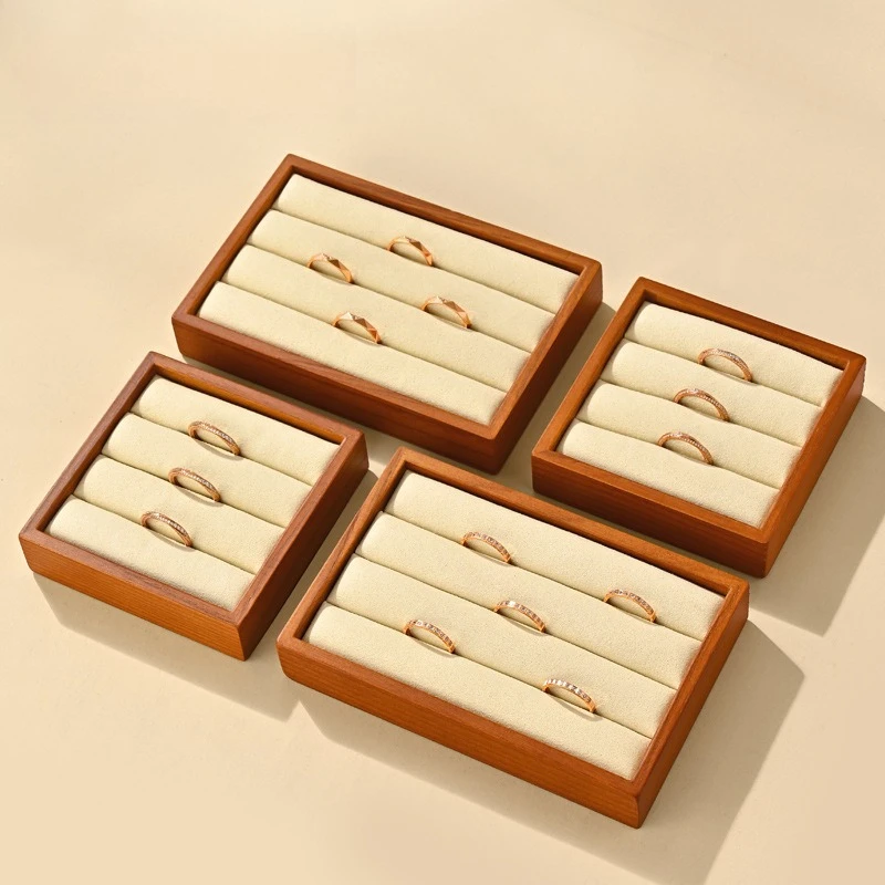 Solid Wood Square Ring Display Tray, Earring Storage Dish, Counter Showcase & Jewelry Sorting Plate