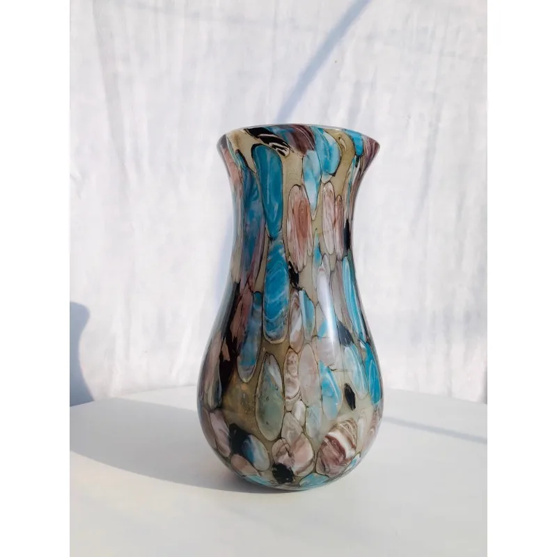 

Blue-brown shell texture niche fashion new Chinese high-end handmade glazed glass desktop vase flower arrangement