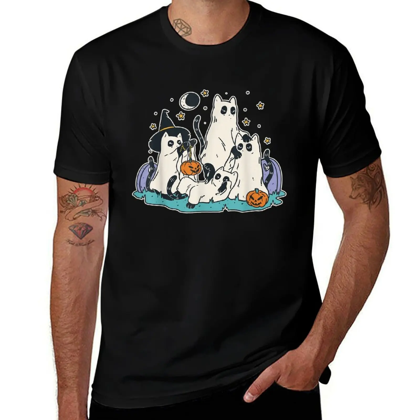 

Black Cats in Ghost Costume - Cute Women and Men Halloween T-Shirt for a boy oversized t shirt cotton t shirt men