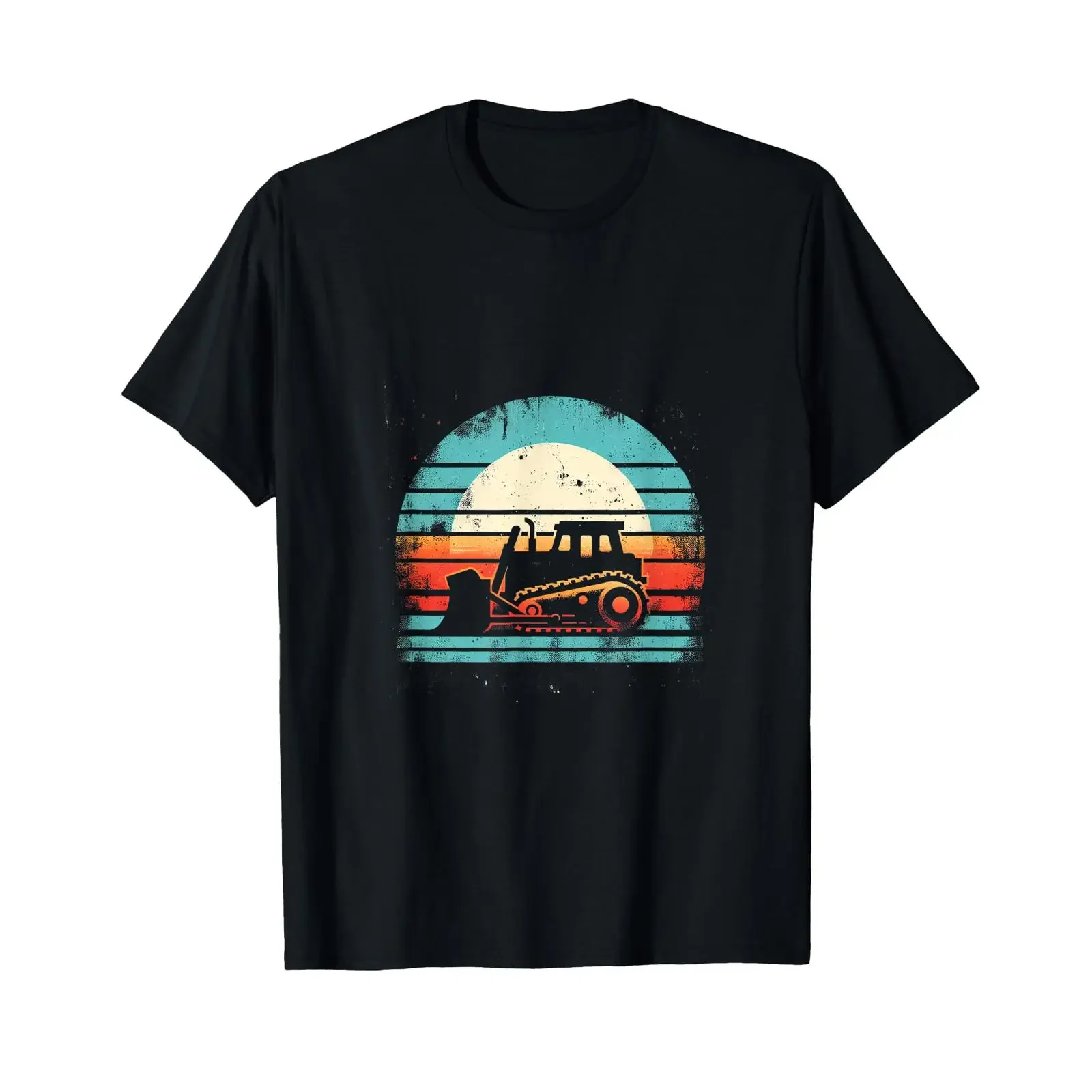 Bulldozer Sonnenuntergang T Shirt vintage Washed graphic Breathable Comfortable fashion Top For Everyday Wear Slightly