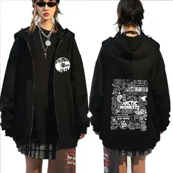 Vintage arktische Affen Grafik druck Reiß verschluss Hoodie Herbst und Winter Fleece übergroße Jacke Sweatshirt Retro Rock Hip Hop Hoodies