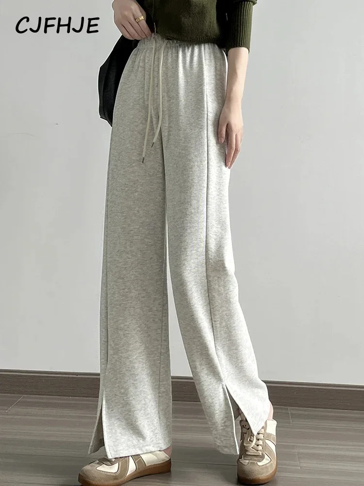 

CJFHJE High Waist Drawstring Trousers Women Solid Color Gray New Korean Loose Mopping Casual Pants Female Straight Black Pants