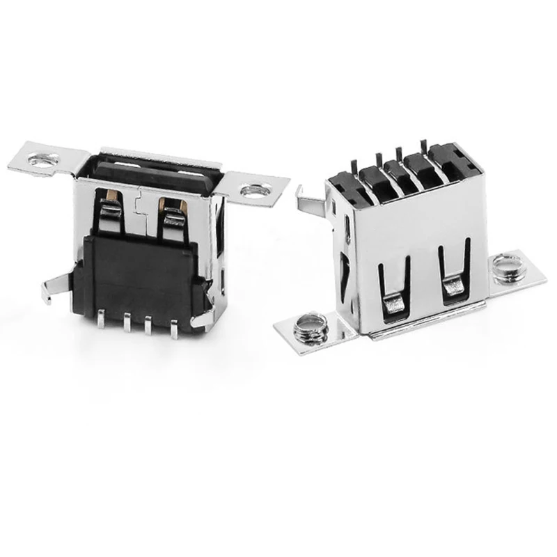 USB AF A female 2.0 with ear female socket horizontal plug board 4P surface mount, bent foot, rolled edge with screw hole