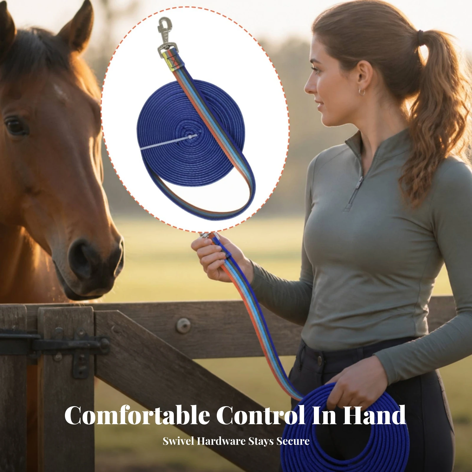Horse Lead Rope with Metal Clip Long-Lasting Polyester Lead Rope Strong Woven for Equestrians, Groundwork, Stable