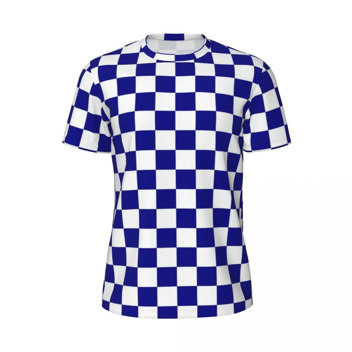 Blue And White Checkerboard Sports T-Shirt Racing Flag Checkered Popular T-Shirts Men Y2K Tee Shirt Summer Short Sleeve Clothes