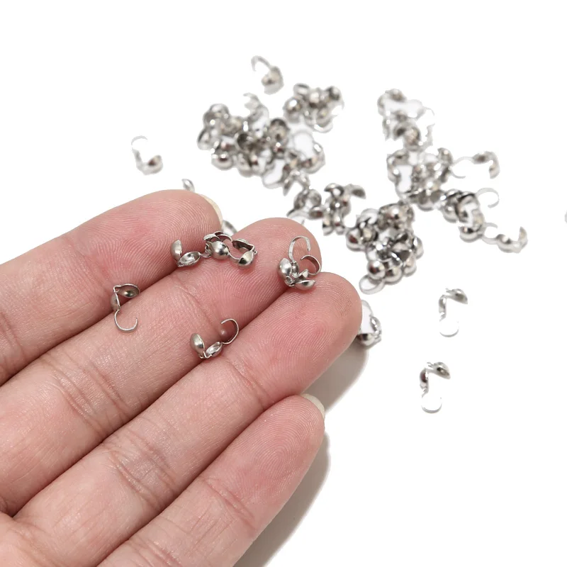 50pcs 3.2mm Stainless Steel Open Bead Tips Knot Cover Clamshell Fold-Over Ends Caps For DIY Necklace Bracelet Jewelry Making