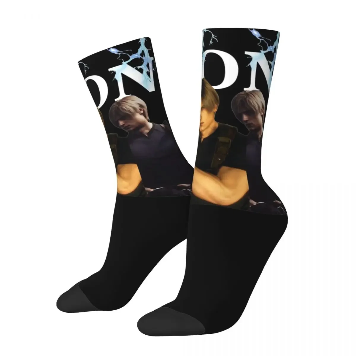 Colorful Leon S. Kennedy Design Theme Sports Socks Stuff All Seasons Horror Video Game Comfortable Crew Socks Sweat Absorbing