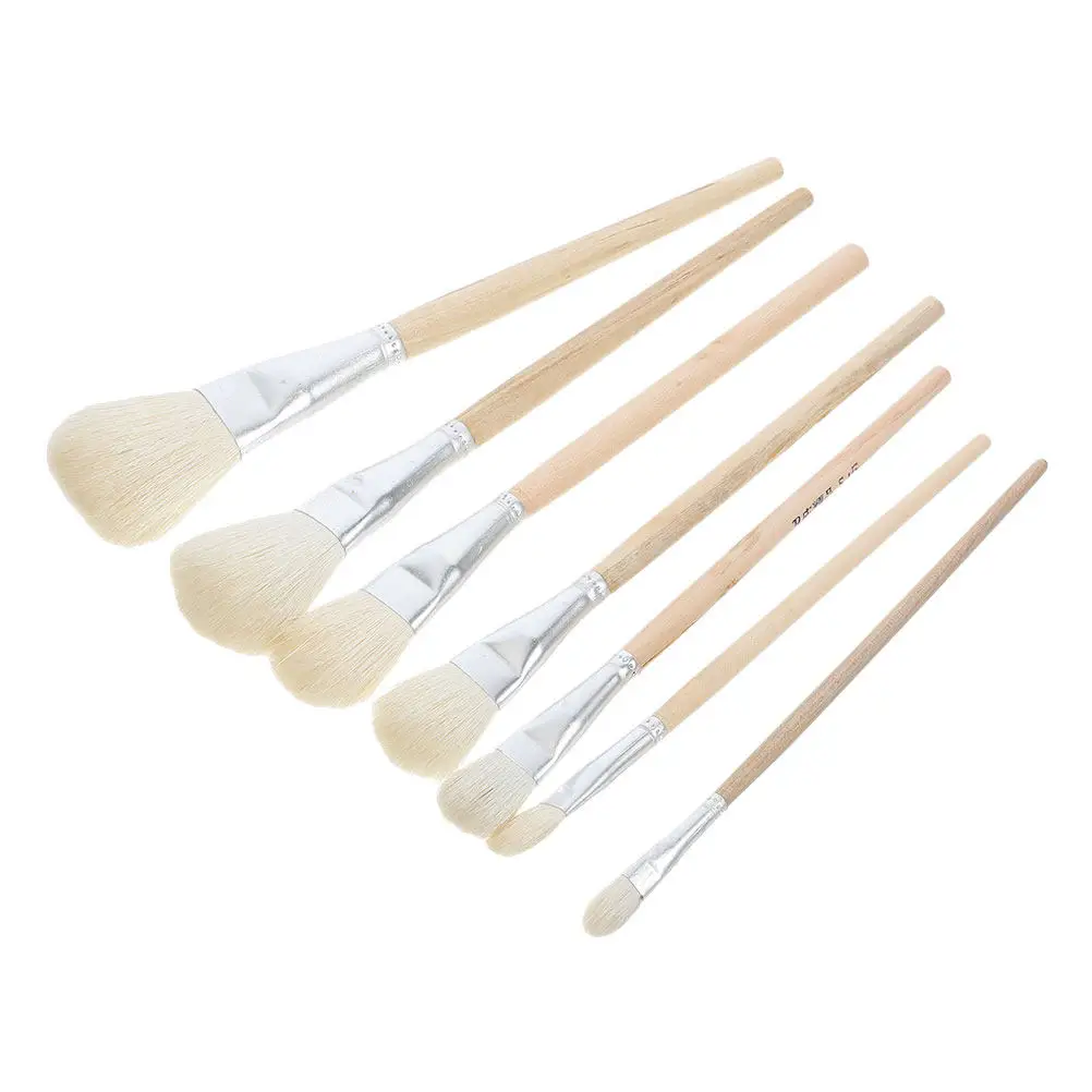 7Pcs Premium Wool Mop Brushes for Watercolor Pottery Ceramics Glazing Blending and Detailing Reusable Art Painting Supplies