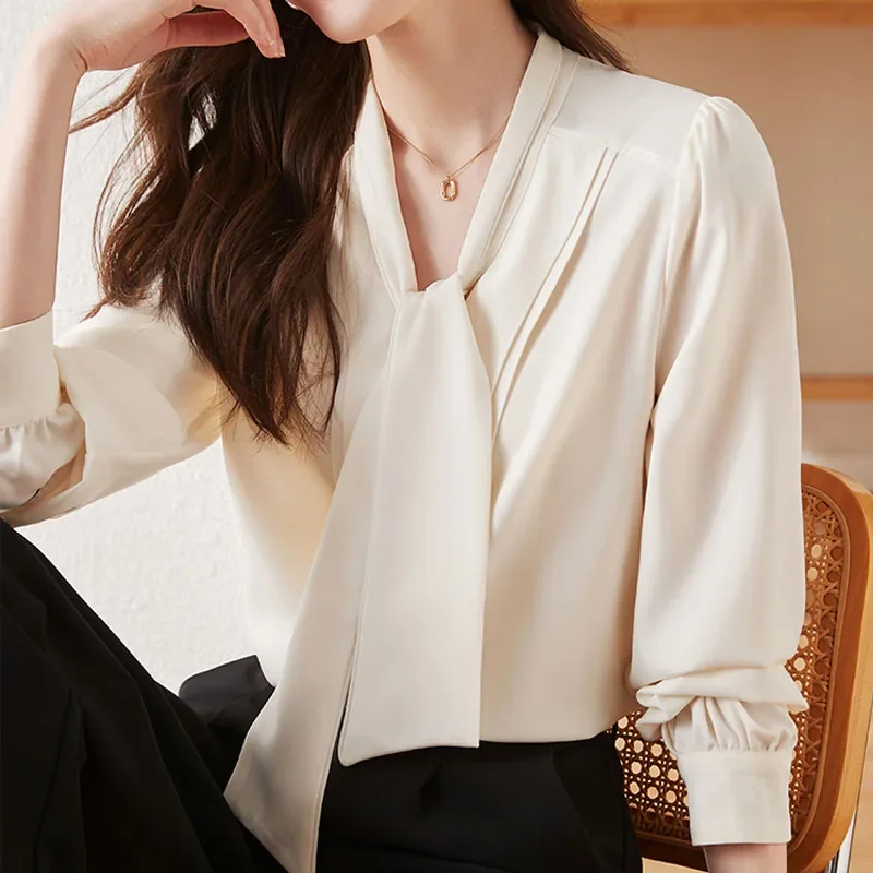 Fashion V-Neck Women Blouse Long Sleeve Lace-up Chiffon Blouse Shirt Women Tops Blusas Camisas De Mujer Blusas Para Mujer M508