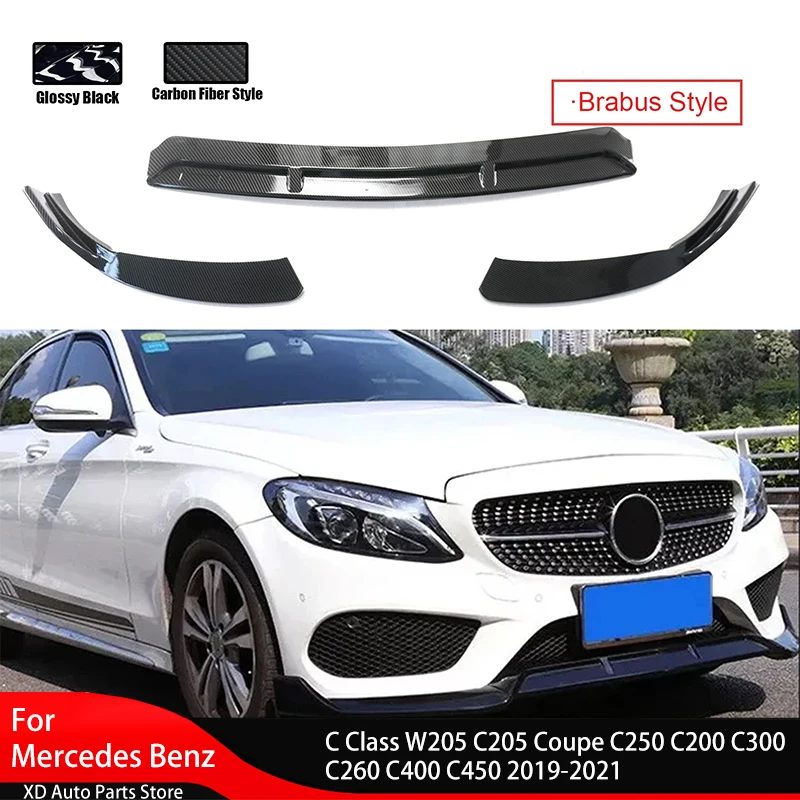 Brabus Style Front Bumper Lip for Mercedes Benz C Class W205 C205 Coupe C250 C200 C300 C260 C400 C450 2019-2021 Body Kit