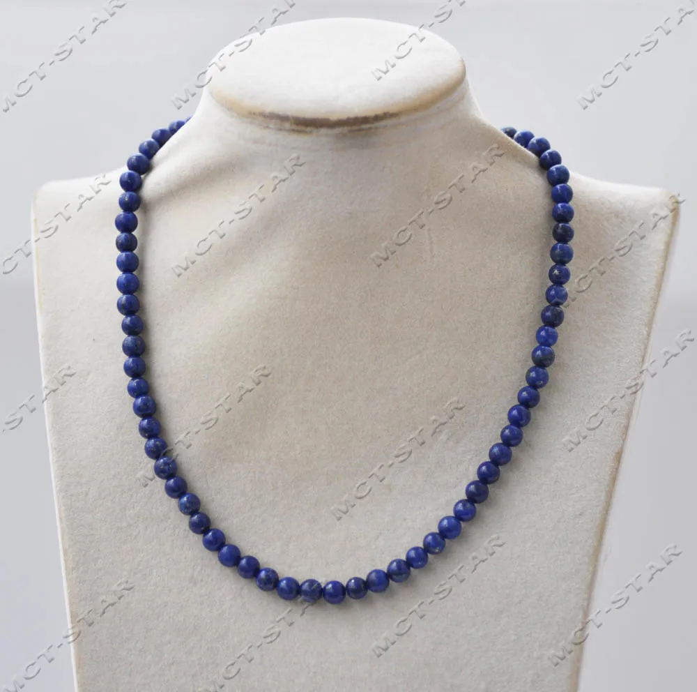 Z13502 18'' 26mm Blue Round Lapis-Lazuli Bead Necklace Faceted Drop Pendant Custom Jewelry