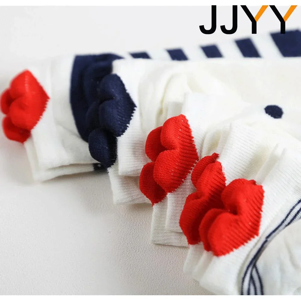 レディースアンクルソックス コットン かわいいラブハートストライプデザイン 通気性ショートソックス 1足 レディース用