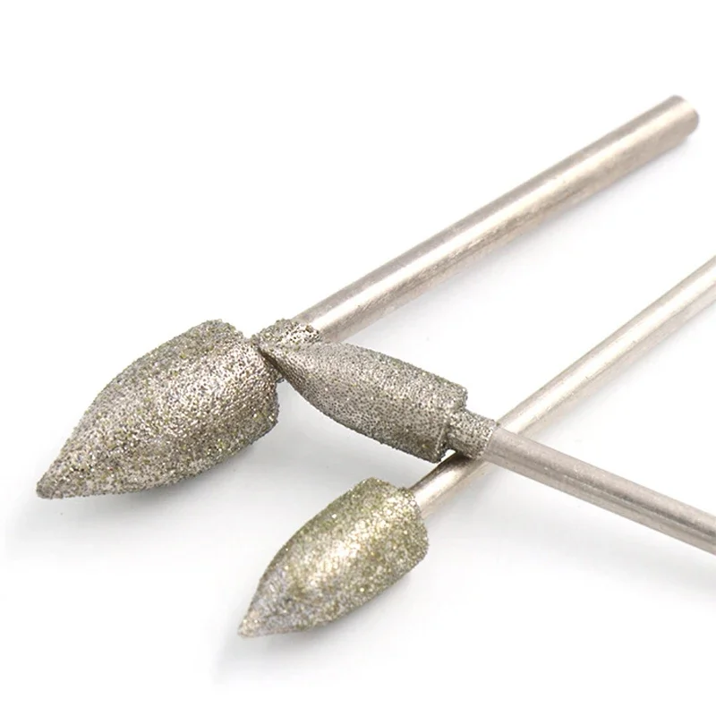 5 pezzi 1-8mm galvanica testa di molatura diamantata a forma di proiettile punta da trapano con gambo da 2.35mm lucidatura intaglio per utensili rotanti Dremel