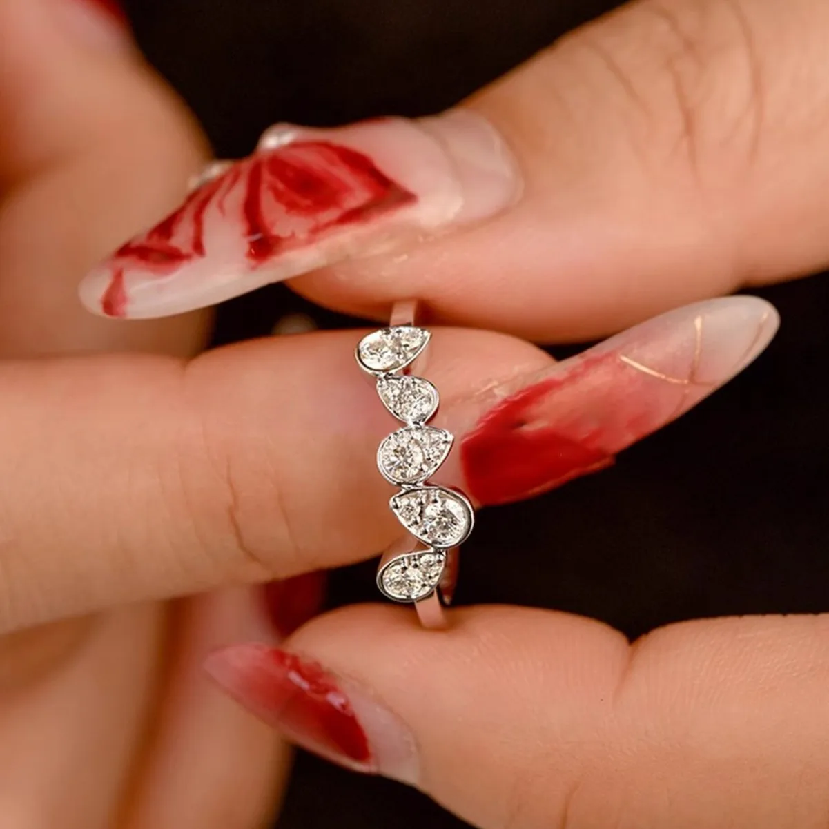 Luxury Designer 925 Silver  Teardrop Aquamarine Eternity Finger Band Platinum Waterdrop Diamond Infinity Wedding Ring Jewelries