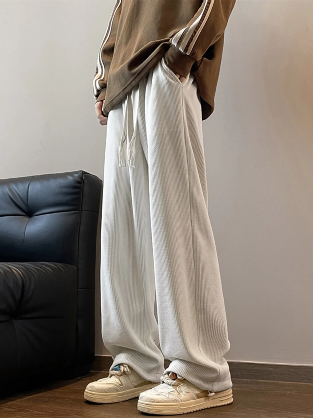 

Corduroy Men's Casual Straight Leg Pants Mid-Rise Comfortable Fit Oversize American Lazy Sle Long Trousers Autumn Collection