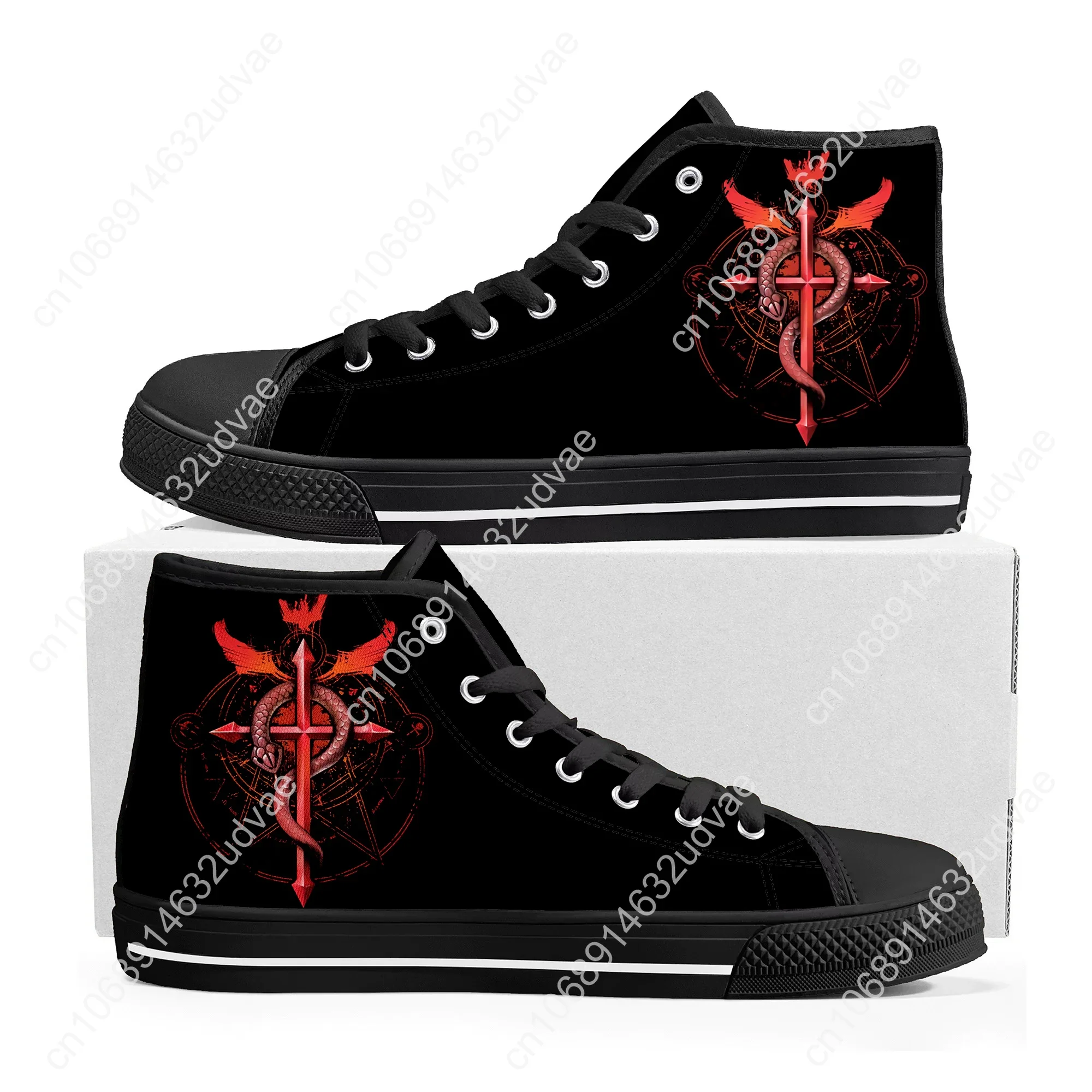 Anime Fullmetal Alchemist High Top Sneakers High Quality Mens Womens Teenager Canvas Sneaker Casual Couple Shoes Custom Shoe