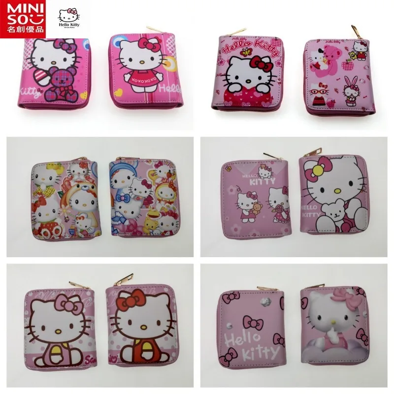 Miniso tas penyimpanan koin anak perempuan, dompet koin kartun ritsleting pendek untuk pelajar imut