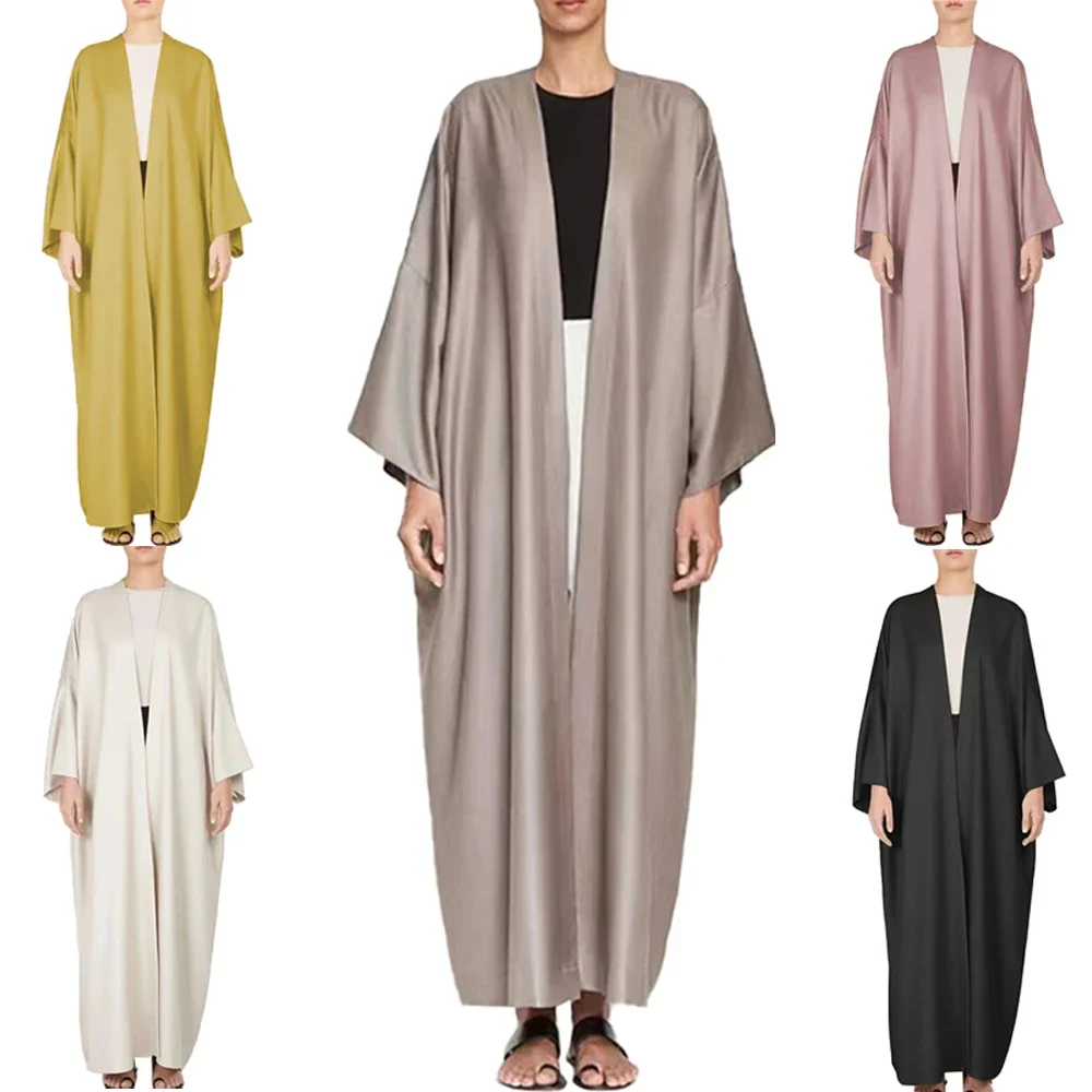 Abaya-Robe Hijab en Satin Fin pour Femme Musulmane, Vêtement Islamique Scintillant, Sans Écharpe, Kimono, Soirée d'Été, Ramadan, Kaftan, Dubaï