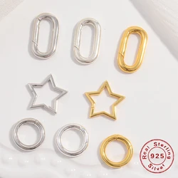 S925 Sterling Silver Carabiner Clip Keychain Clasp Star Round Spring Buckle for Jewelry Making Accessories SK59