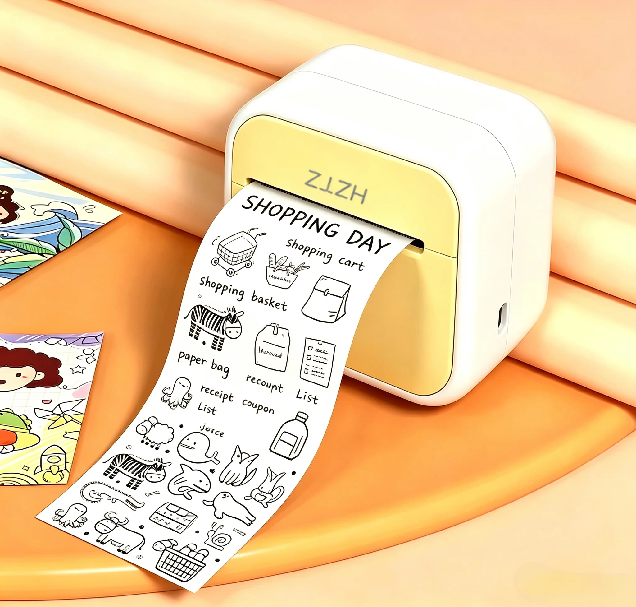 Portable Wireless mini Thermal Printer Comes with 12 Rolls of Paper and Is an Instant Photo Printer with a USB Interface.