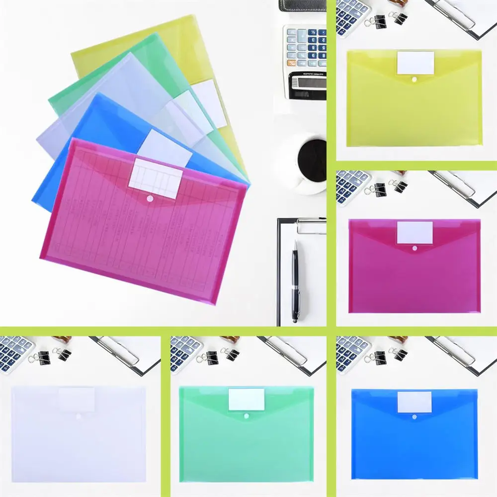 A4 Size Plastic File Folders Storage Bags Colorful Document Files Envelope Bags for School Office Home Supplies Wholesale