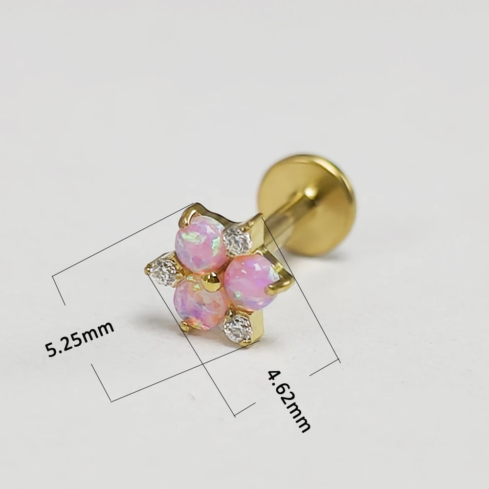 Zircon and Opal Titanium Piercing Ear Studs, 16G