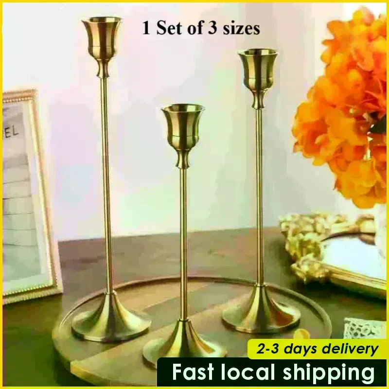 3PCS Metal Candle Holder Simple Candlestick For Wedding Party Candlelight Dinner