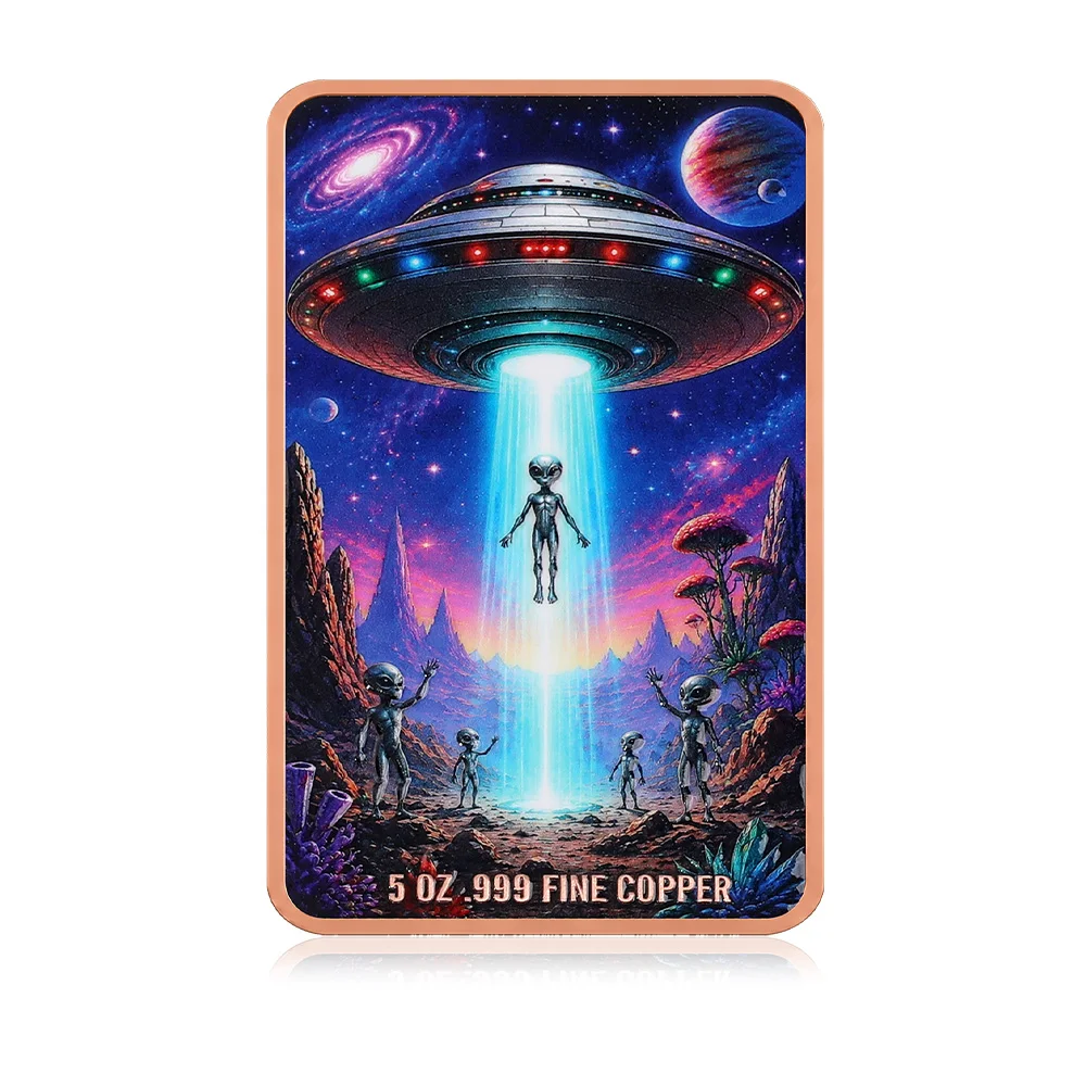 Space UFO Alien 5 oz Copper Bar Alien Planet Landscape Star Constellation Mysterious Glyph Art Medal for UFO Sci-Fi Collectors