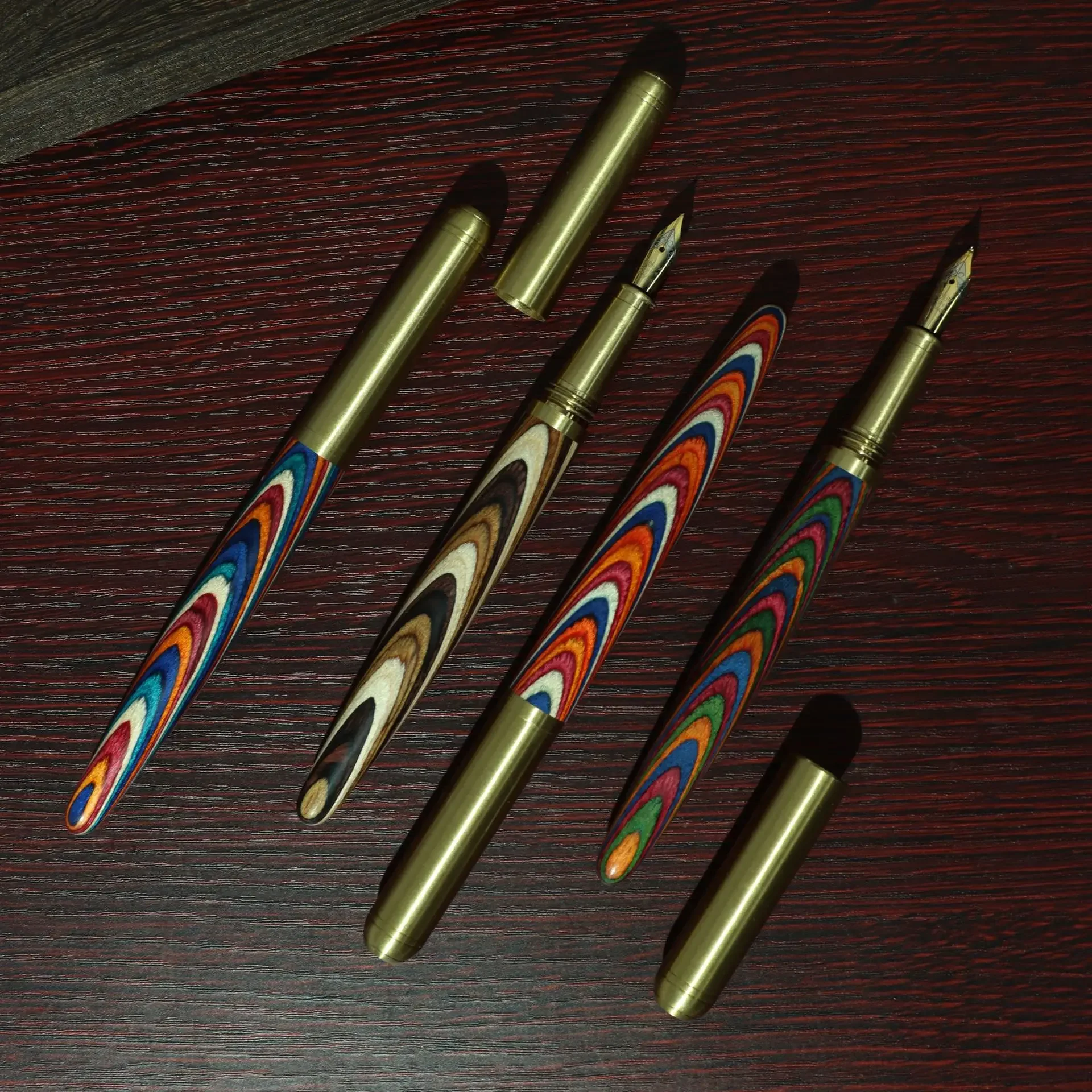 2PCS  Brass Colorful Solid Wood Rod Business Ink Bag Pen Set Student Creative Gift Pen