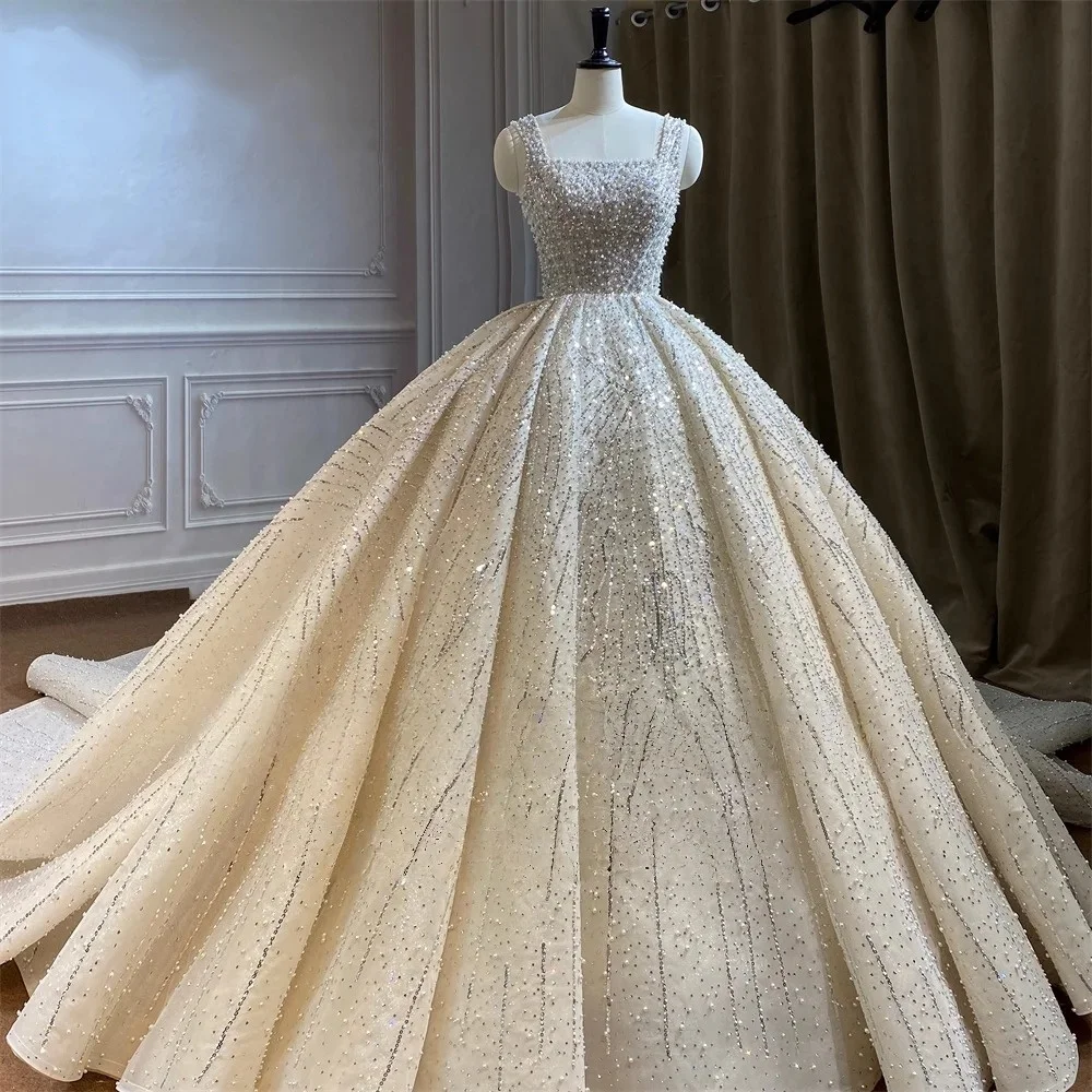 Custom 2026 New luxurious sequined applique  sparkling crystal square-neck wedding dress formal bridal gown Vestidos De Noiva
