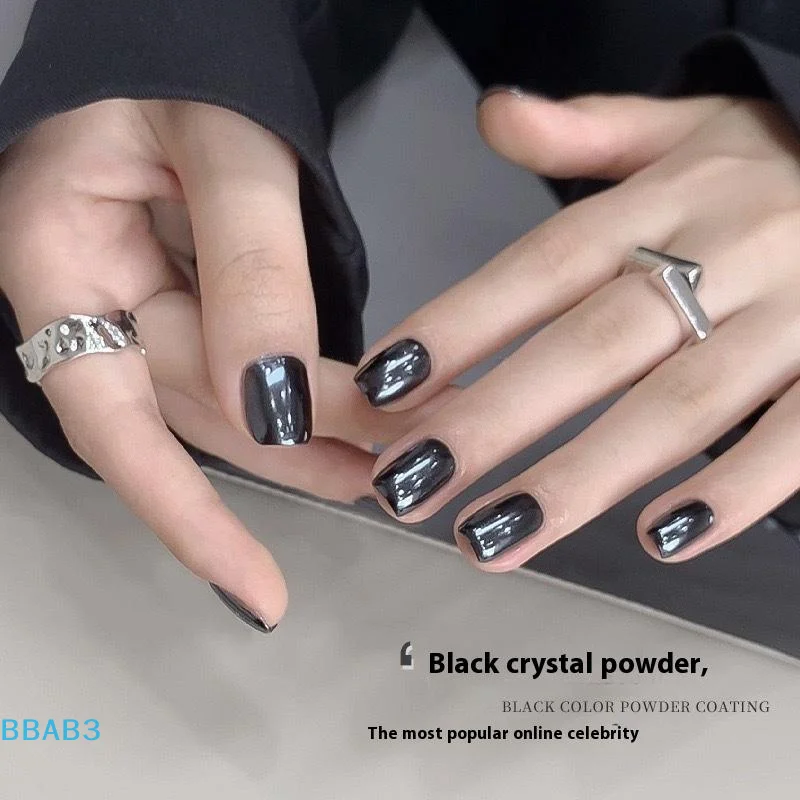 【B】pendiente de uñas con brillo recubierto de cristal negro, decoración de uñas, suministros de manicura para salón de uñas