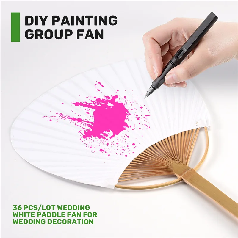 

AA21-36 Pcs/Lot Wedding White Paddle Fan For Wedding Decoration