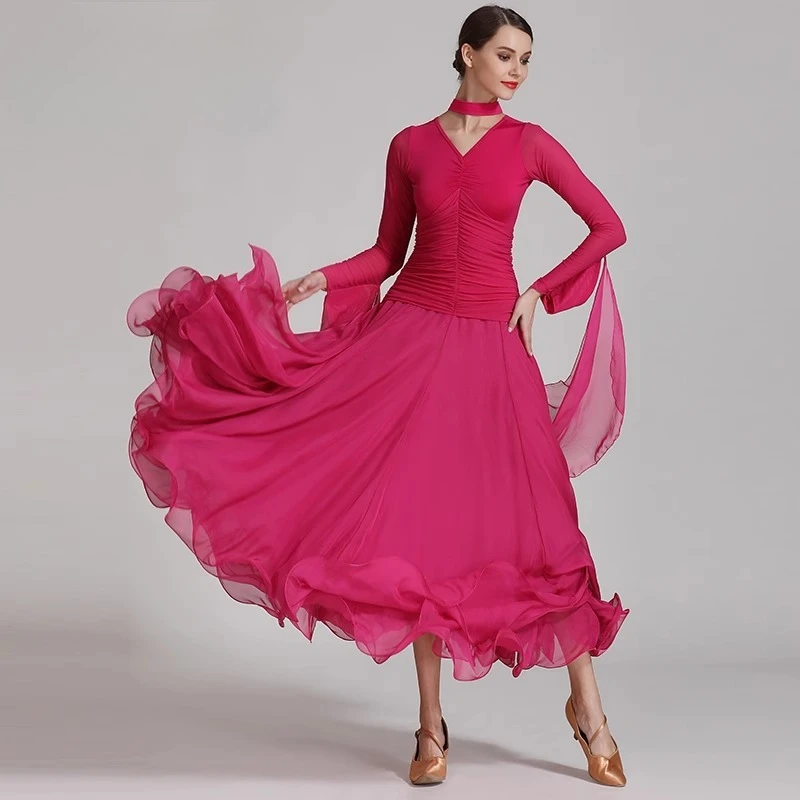 

Comfortable Modern Dance Dress Dress National Standard Dancewear Waltz Dance Dress Chiffon Big Swing Skirt Performance Costume