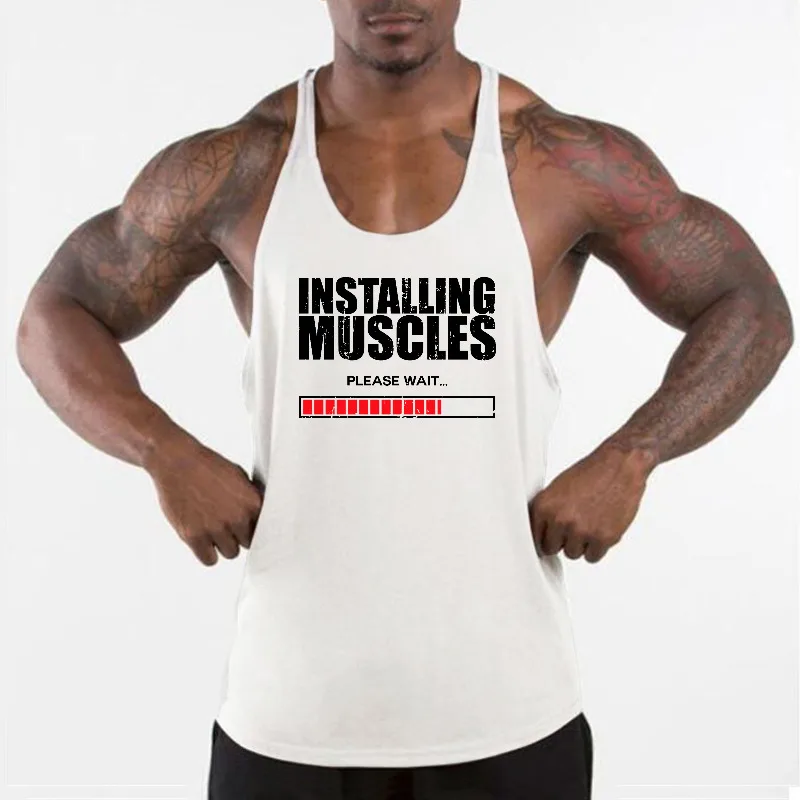 Men's Cotton Racerback Gym Tank Tops Low Neck Curve Hem Athletic Workout Sleeveless Vest Casual Sports Fitness Shirt