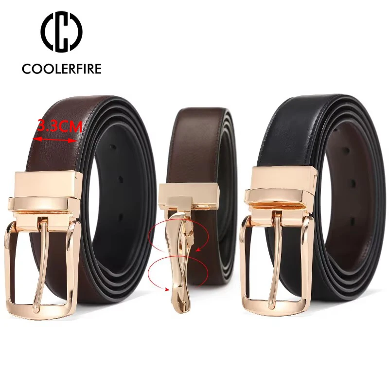Uomini Reversibili Vestito Cinture casual di Alta Qualità Cinghia di Cuoio Genuina Maschio di Lusso Dell\'annata Coolerfire HQ108