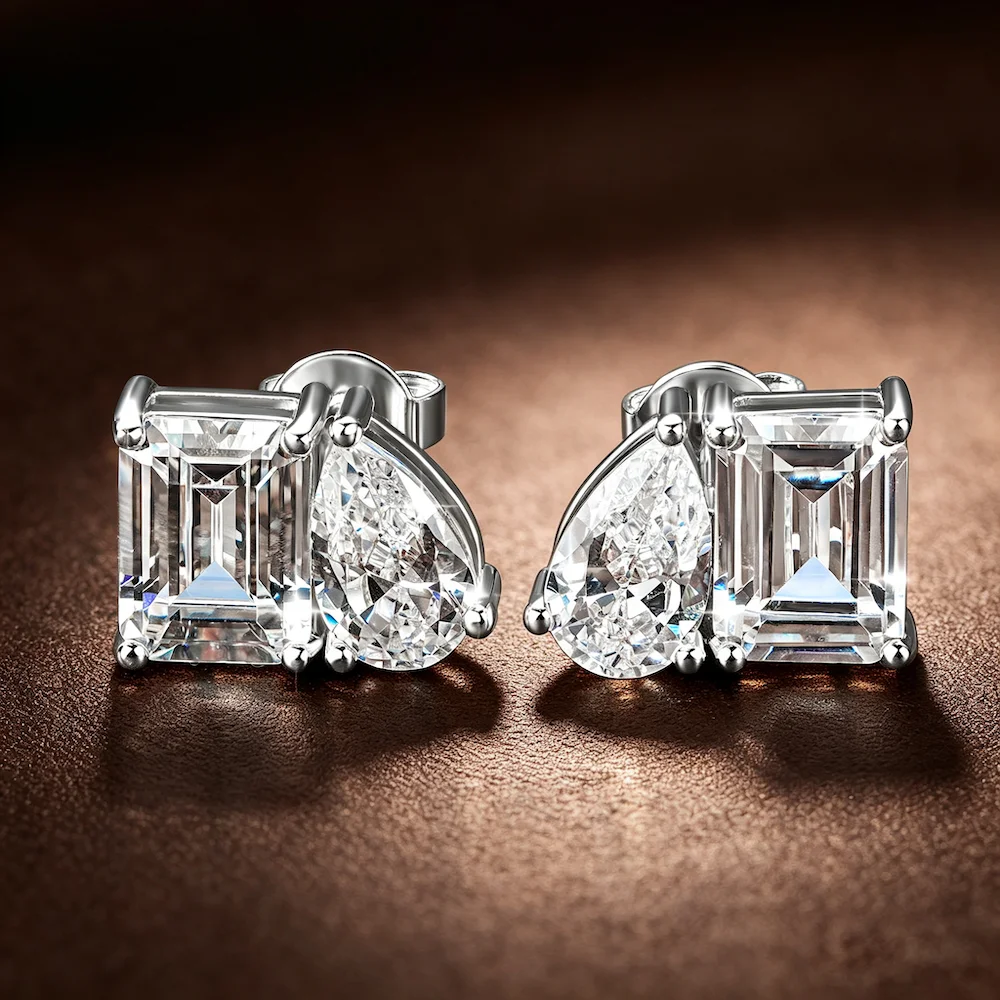 Rrjzz Ohrstecker für Damen, 5 x 7 mm, Smaragdschliff und 5 x 8 mm, birnenförmiger Schliff, im Labor hergestellter Zirkonia, 14 Karat vergoldet, 2 Steine, Schmuck, Geschenk – Detail 12