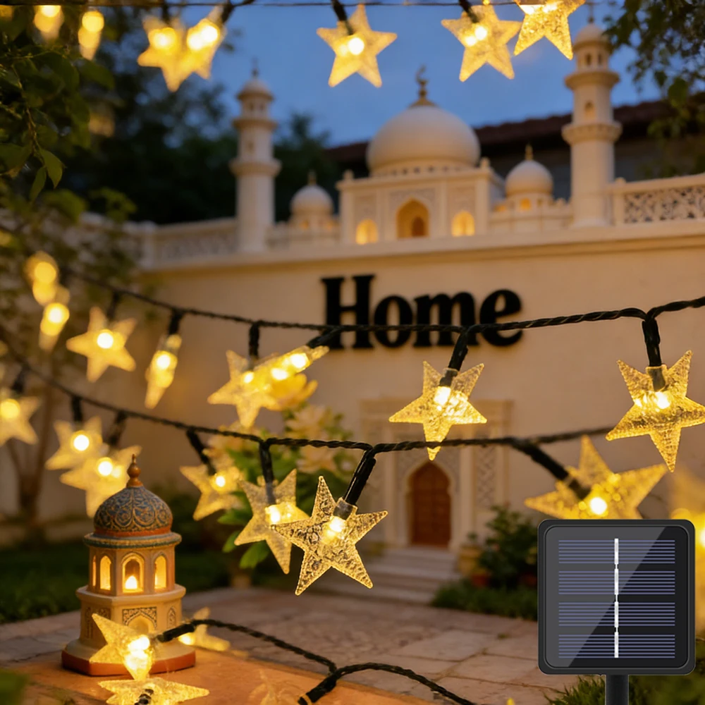 

100/50/20Led Solar Star String Lights LED Solar Powered Fairy Lights for Birthday Wedding Decor Eid Mubarak Decoration