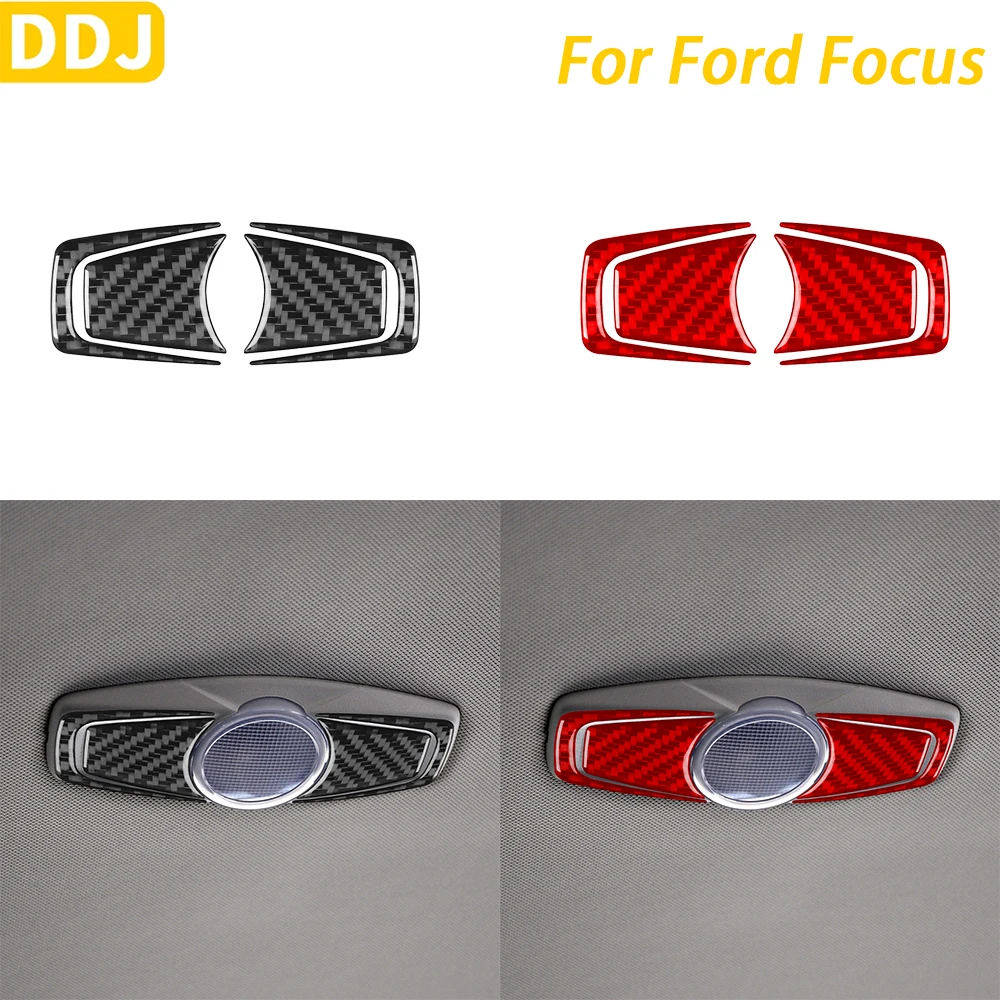 For Ford Focus 2012-2018 Accessories Real Carbon Fiber Roof Reading Light Panel Cover Decorative Car Interior Decoration Sticker