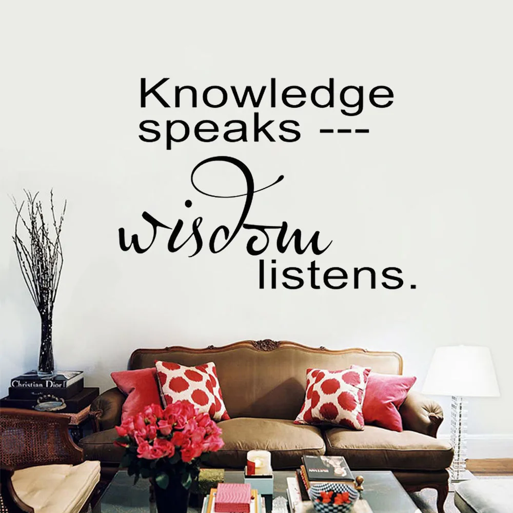 Knowledge Speaks Wisdom Listens Wall Sticker Life Quote Wall Decal Art Home Decor Living Room Bedroom Murals