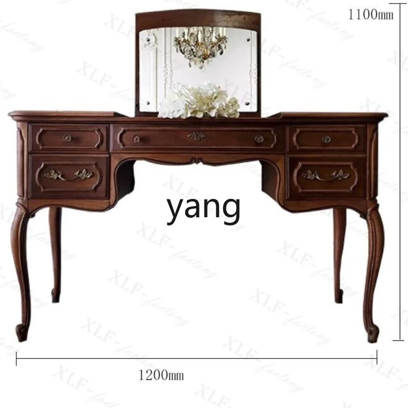 

LZR French solid wood mirror dresser European carved old retro light luxury makeup table
