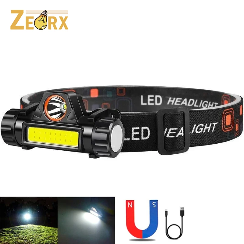 مصباح رأس للجبهة قابل لإعادة الشحن، كشافات LED للمشي ليلاً وشحن USB مقاومة للماء للتخييم والصيد