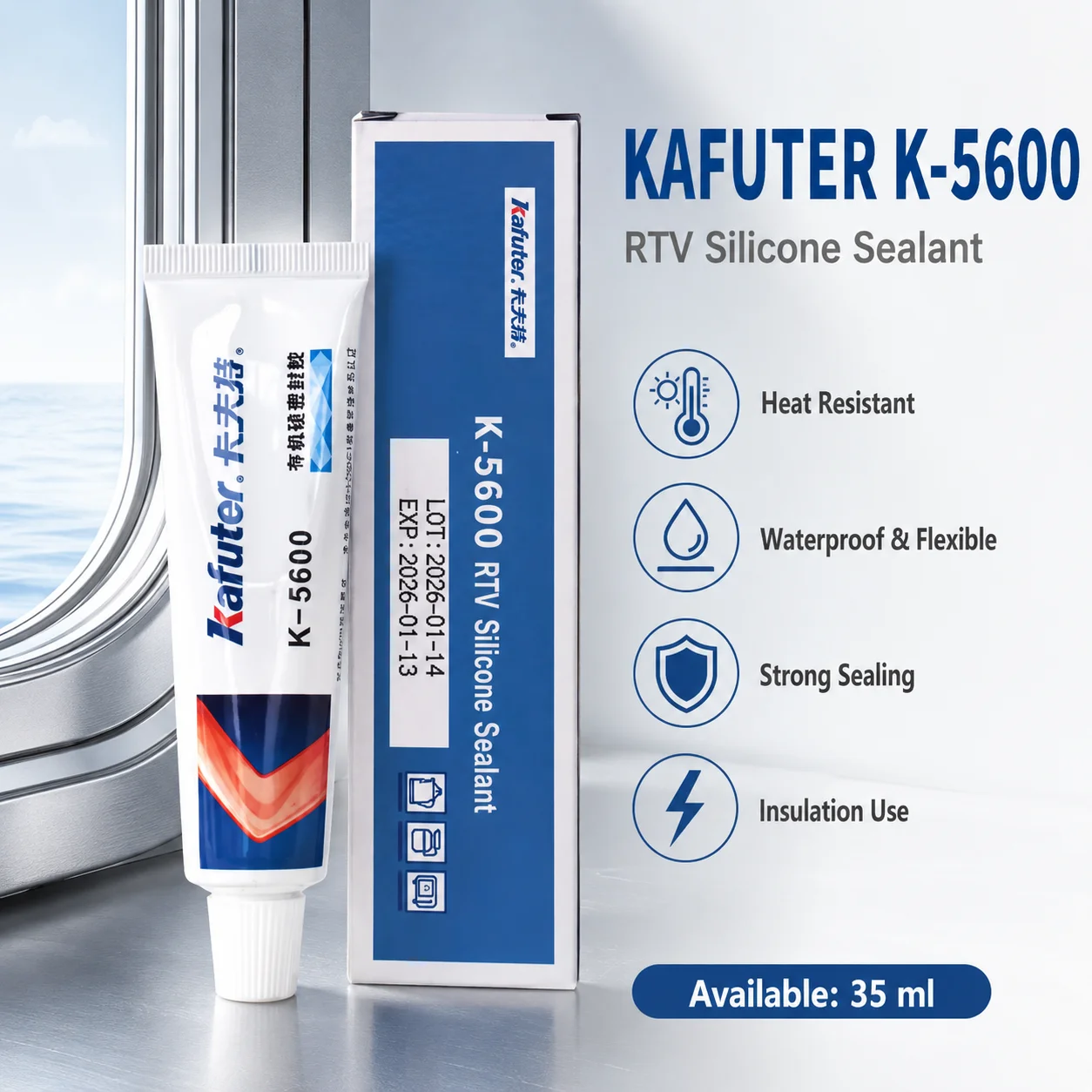 Kafuter 5600 5600H RTV Silicone Sealant High Temp Heat Resistant Waterproof Gasket Maker 35ml