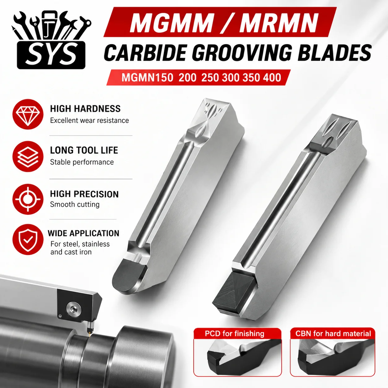 SYS MRMN150 MGMN200 MGMN300 400 PCD CBN Diamond Lathe CNC Grooving Inserts Tungsten Carbide Indexable Boring Tools Turning Blade