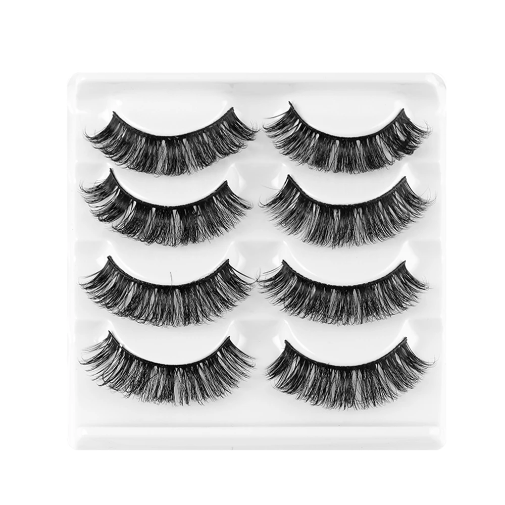 4 pairs/Tray Russian curl multi-layer structure simulation self-adhesive glue-free Full strip eyelashes with customizable