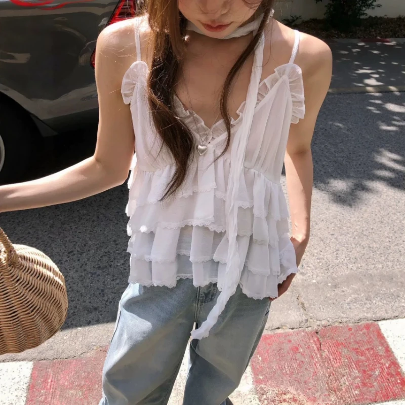 2026 Summer New Product Lace Cake Multi-layer Hem Temperament Small Camisole Vest Top for Women