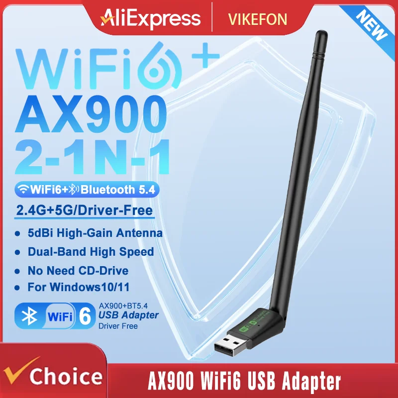 

AX900 WiFi6 USB Adapter Bluetooth 5.4 Dual Band 2.4G&5GHz 2 in 1 Dongle Wireless Network Wlan Receiver For Win10/11 Driver Free