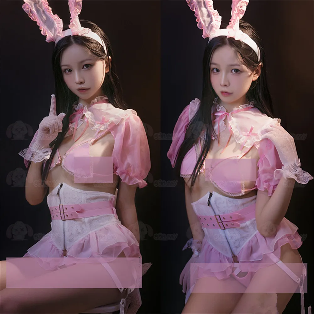 AGCOS Original Design Lovely Blue and Pink Bunny Girl Cosplay Costume Woman Lingeries Private Photography Clothes Sexy Cosplay